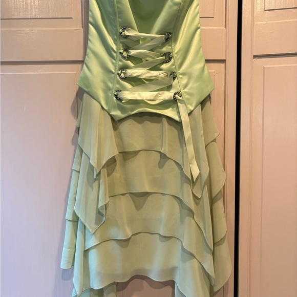 Jessica McClintock Light Green Lace-up Asymmetrical  Dress Renaissance Pixie - Picture 6 of 8